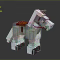Pixelated White Horse With Red Saddle And Bridle In Digital Art Style