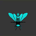 Stylized 3D Bee Model With Teal Wings And Black Striped Body
