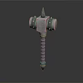 Medieval Metal Warhammer With Spiked Head And Spiral Handle Design