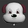 Cartoon Dog Head Balloon With White Body Purple Ears Big Eyes And Pink Blush