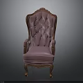 Classical Purple Velvet Armchair With Carved Wooden Armrests And Ornate Backrest Design