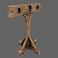 Rustic Wooden Stand Featuring Three Circular Holes And Cross Base Design 3d model
