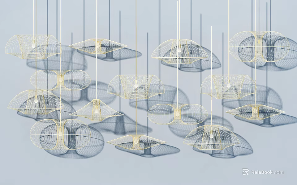 Modern Geometric Metal Frame Pendant Lights in Contemporary Interior Decor Design 3d model 