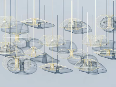Modern Geometric Metal Frame Pendant Lights in Contemporary Interior Decor Design 3d model