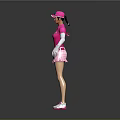 Sporty Game Movie Character In Pink Top Plaid Skirt Pink Cap White Sleeves Gloves Shoes