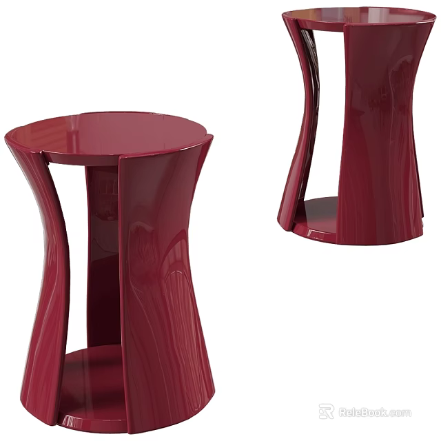 Modern Red Side Table With Sleek Round Top And Curved Lacquered Base 3d model