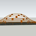Orange Wavy Metal Sculpture With Square Panels Set In Green Grass And Trees