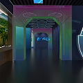 Modern Museum Exhibit Hall Interior With Display Cases Models Lighting And Wall Exhibits