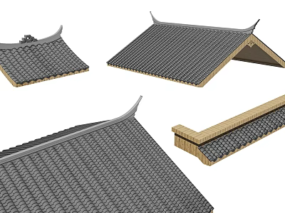 Traditional Chinese Roof Structures With Gray Tiles And Curved Eaves Design 3d model