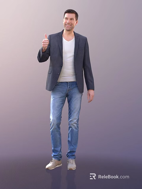Technology Exhibition Hall Visitor Giving Thumbs Up During Interactive Tech Experience 3d model 