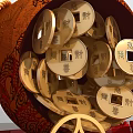 Chinese New Year Decorations With Red Circular Plaques Gourd Ornament And Golden Coins