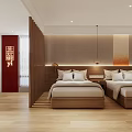 Modern Hotel Guest Room Interior With Double Bed TV Wall Desk Chair And Wooden Flooring