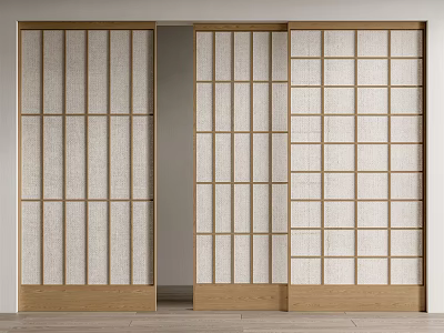 Traditional Japanese Wooden Sliding Doors With Paper Panels One Door Open Revealing Space Behind 3d model