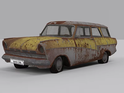 Old Rusty Vintage Station Wagon With Yellow And Rusty Paint Finish 3d model