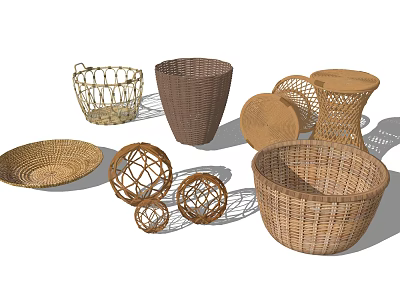 Handwoven Storage Baskets With Various Designs And Shapes For Home Organization 3d model