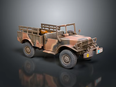 Military Style Utility Vehicle With Camouflage Paint Open Cargo Bed And Off Road Tires 3d model