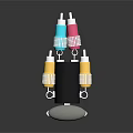 Colorful Jewelry Pendants And Earrings On Black Display Stand With Gold Blue Pink Designs