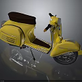 Vintage Yellow Scooter With Brown Seat Chrome Handlebar And Spoked Wheel