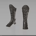 Metallic Armor Inspired Boots Featuring Intricate Carvings And Textured Surface Design