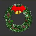Christmas Wreath Decoration With Green Pine Red Bow Golden Bells And Berries