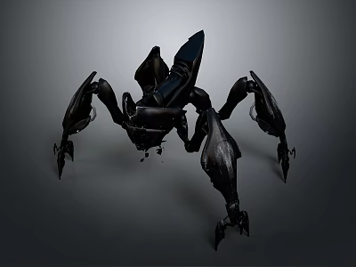 Black Mechanical Spider Creature With Sharp Multiple Limbs And Futuristic Design 3d model