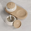 Minimalist Ceramic Spice Jars with Wooden Lids on Natural Wooden Trays