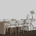 Modern Open Kitchen Interior Design With Stylish Bar Counter And Chairs 3d model