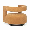 Stylish Brown Fabric Single Sofa With Curved Armrest And Black Round Base