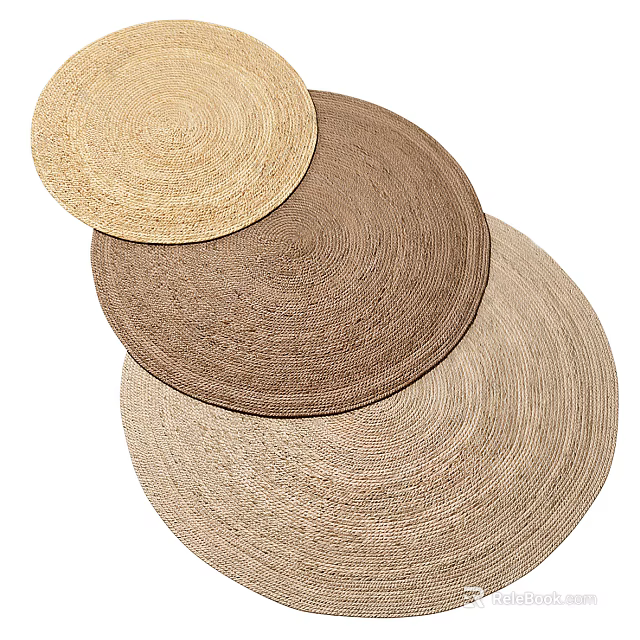 Elegant Round Rugs with Woven Texture in Neutral Brown Beige and Light Tones 3d model 