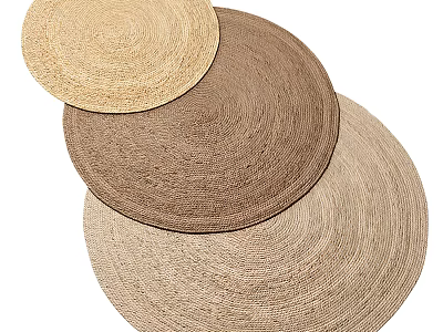 Elegant Round Rugs with Woven Texture in Neutral Brown Beige and Light Tones 3d model