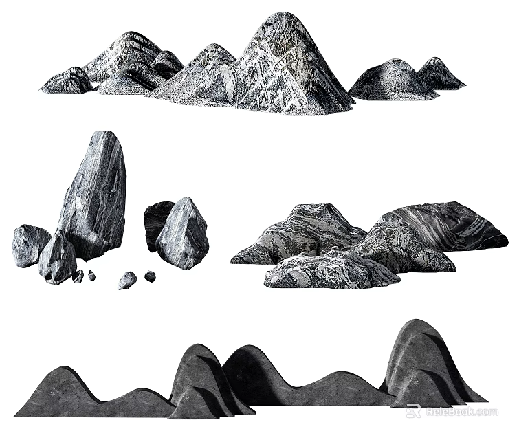 Unique Natural Stone Garden Ornaments With Various Rock Formations For Landscaping 3d model 