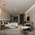 Hotel Room With Two Beds Sun Shaped Wall Decor Indoor Plants And Stone Wall Bathtub