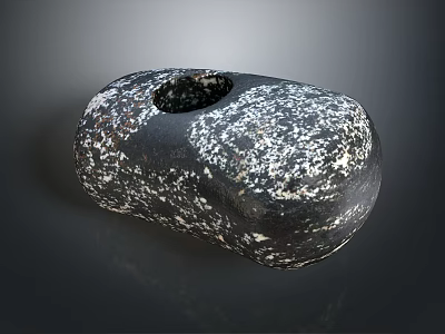 Ancient Primitive Stone Weapon With Speckled Surface And Central Hole 3d model