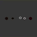 Five Decorative Knives With Red Spiral Handles And Metallic Blades Against Grey Gradient Background