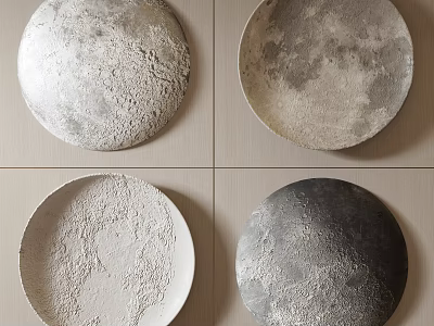 Four Circular Lunar Textured Wall Decor Art Pieces 3d model