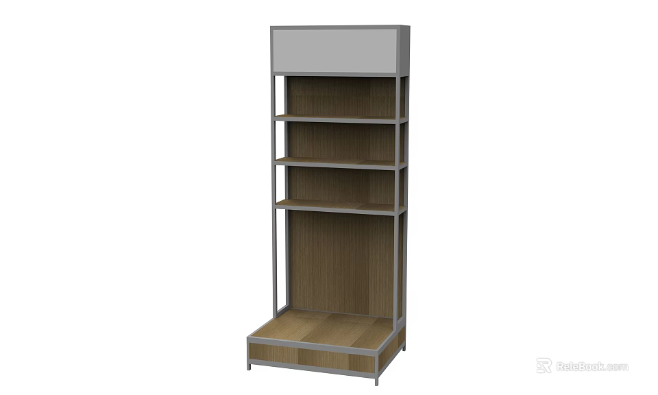 Multi Tiered Display Shelf With Wooden Shelves And Metal Frame For Retail 3d model 