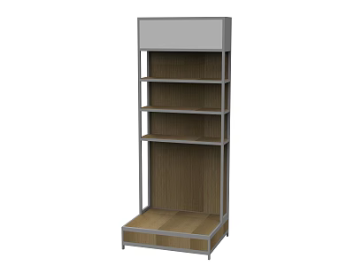 Multi Tiered Display Shelf With Wooden Shelves And Metal Frame For Retail 3d model