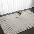 Square Rug With Modern Striped Design On Black Floor White Curtains And Flower Bouquet