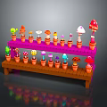 Colorful Mushroom Planters on Multi Tiered Wooden and Pink Shelves
