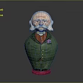 Cartoonish Bearded Man Figure In Green Coat Red Vest With Bow Tie And Pink Handkerchief