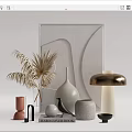 Stylish Decorative Ornament Collection With Framed Art Dried Palm Leaves Ceramic Vase Mushroom Candle And Decorative Balls