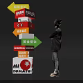 Modern Wayfinding Signage with Directional Arrows Food Zone Shopping Area and Person Viewing