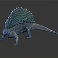 Prehistoric Reptile With Green Spiked Sail Back Gray Body And Shiny Surface