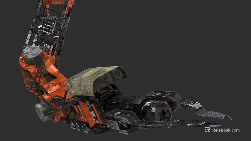 Industrial Equipment Mechanical Arm With Orange Black Metal Structure And Hydraulic Components 3d model 