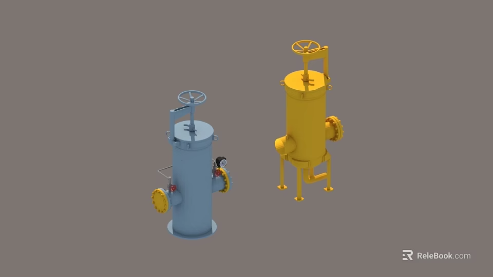 Industrial Plant Equipped With Blue And Yellow Industrial Pressure Vessels 3d model 