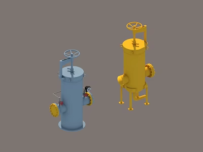 Industrial Plant Equipped With Blue And Yellow Industrial Pressure Vessels 3d model