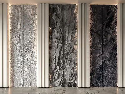 Textured Modern Background Wall Design With Three Varied Stone Patterns And White Dividers 3d model