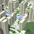 Modern Urban Planning 3D Model With Tall Buildings Green Areas And River