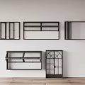 Black Decorative Shelves And Frames On White Wall With Wooden Floor 3d model