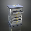 Modern Art Installation Featuring Multiple Drawers Yellow Handles Square Opening And Lighting Effect